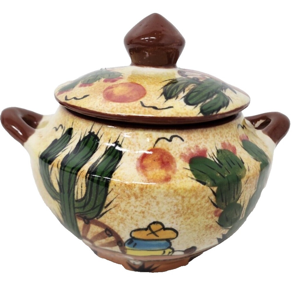 Vintage Mexican Pottery Handmade Ceramic Cactus Lidded Soup Tureen Serving Dish - Picture 1 of 14
